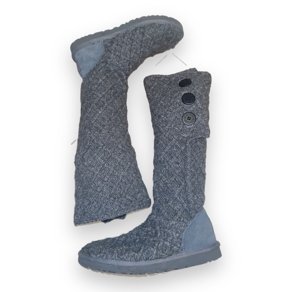 UGG Australia Gray Lattice Cardy 3 Button Tall Winter Knit Boots size US 9 - Picture 3 of 7